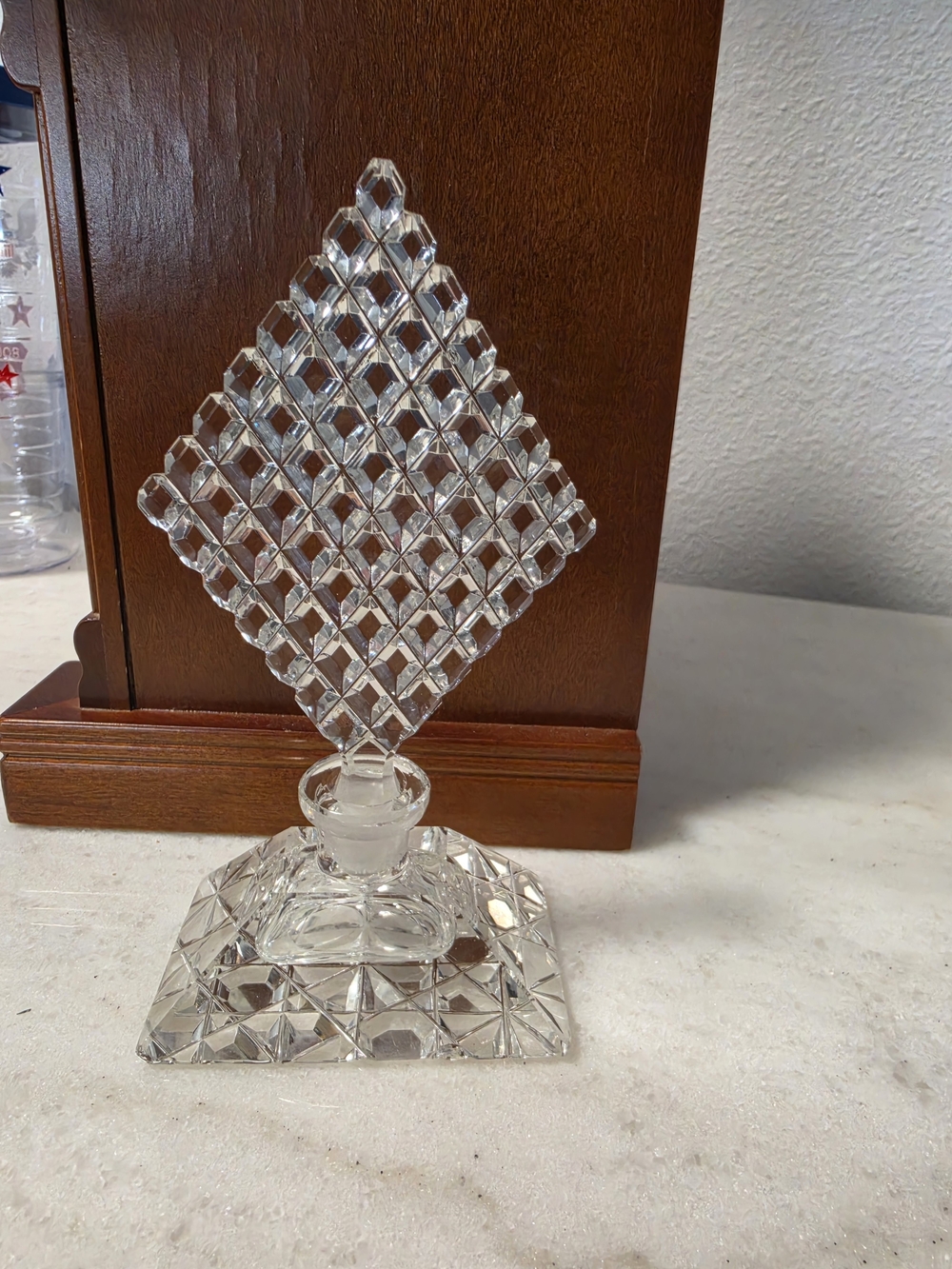 Vintage Cut Crystal Perfume Bottle - Geometric Diamond Stopper
